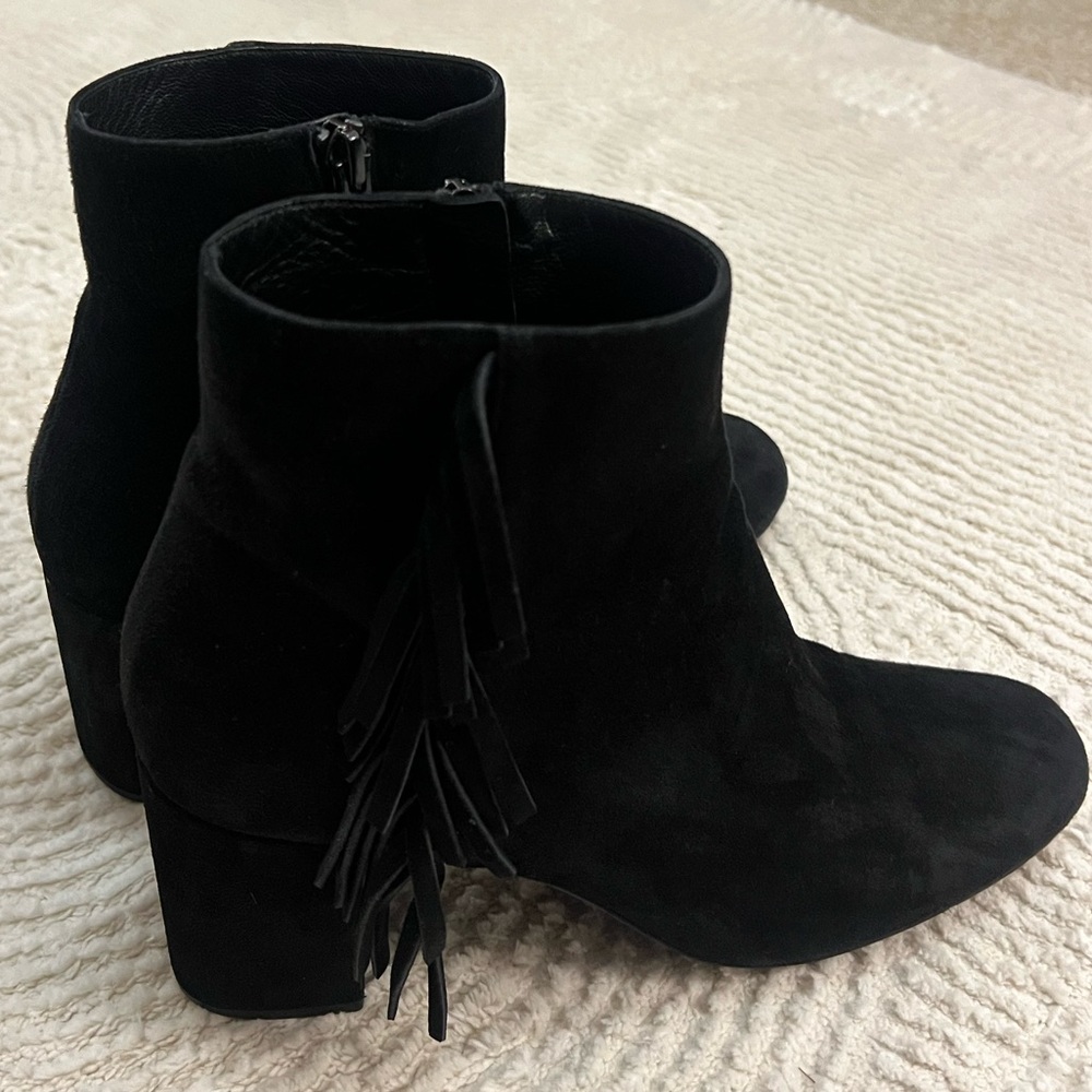 Saint Laurent Suede Fringe Trim Accent Boots